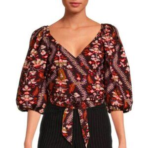 NEW RHODE IRIS WRAP-AROUND CROP TOP IN PLUMERIA CHOCOLATE PRINT SIZE XS